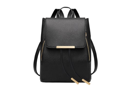 Coofit black leather backpack for women.